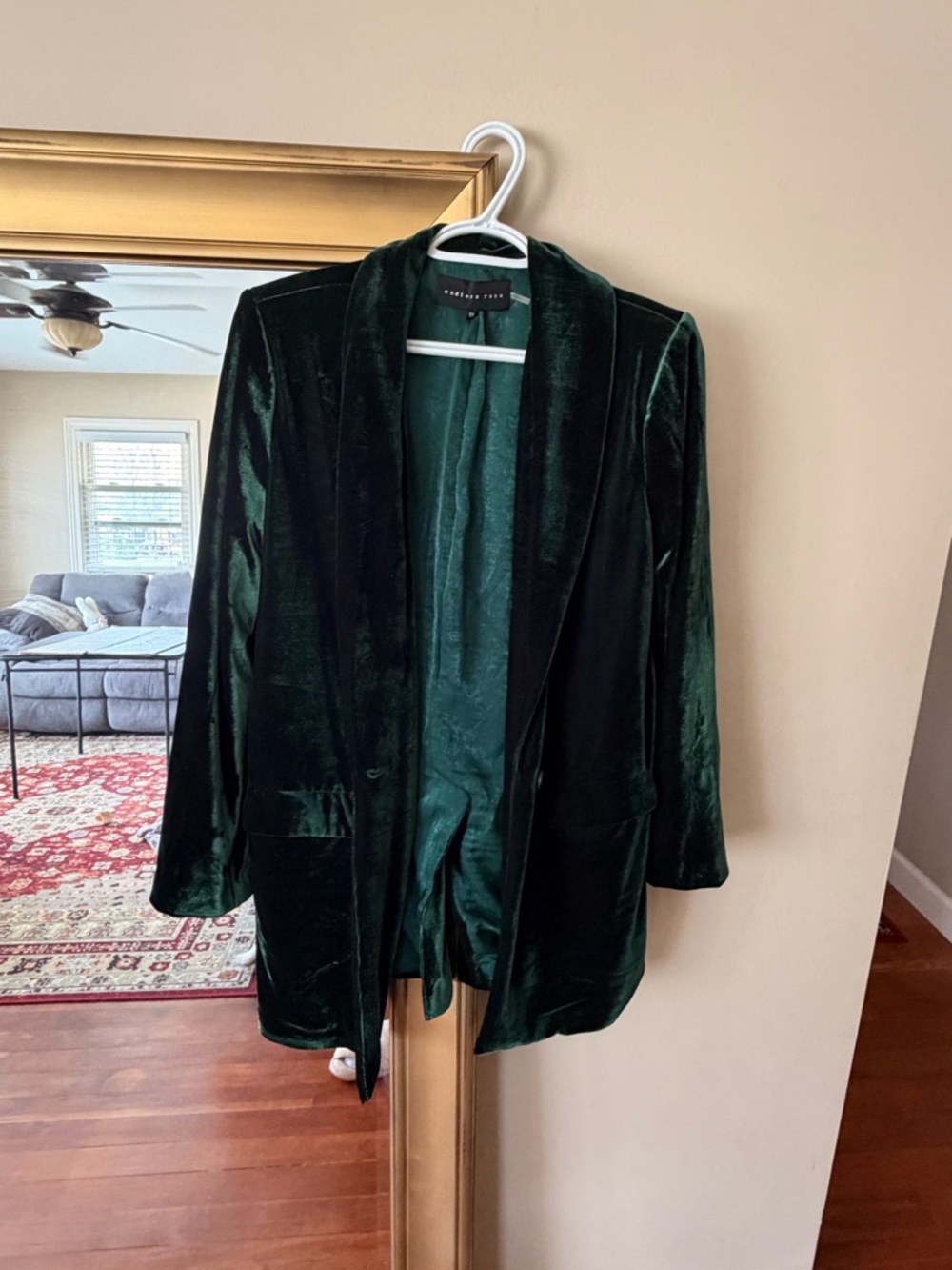 Green velvet long blazer